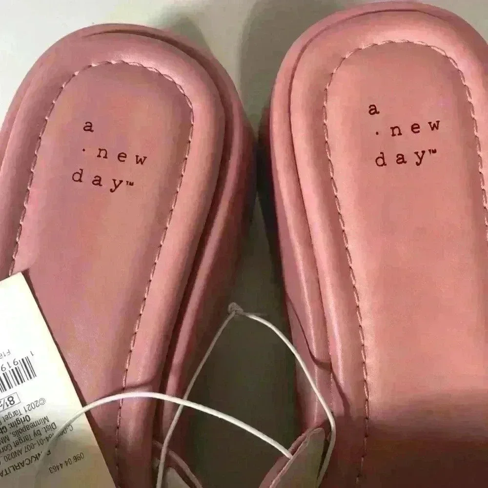 New!  WIDE WIDTH Pink Carlita Wedge Platform Slide Sandals - A New Day 8.5 Wide - Picture 7 of 9